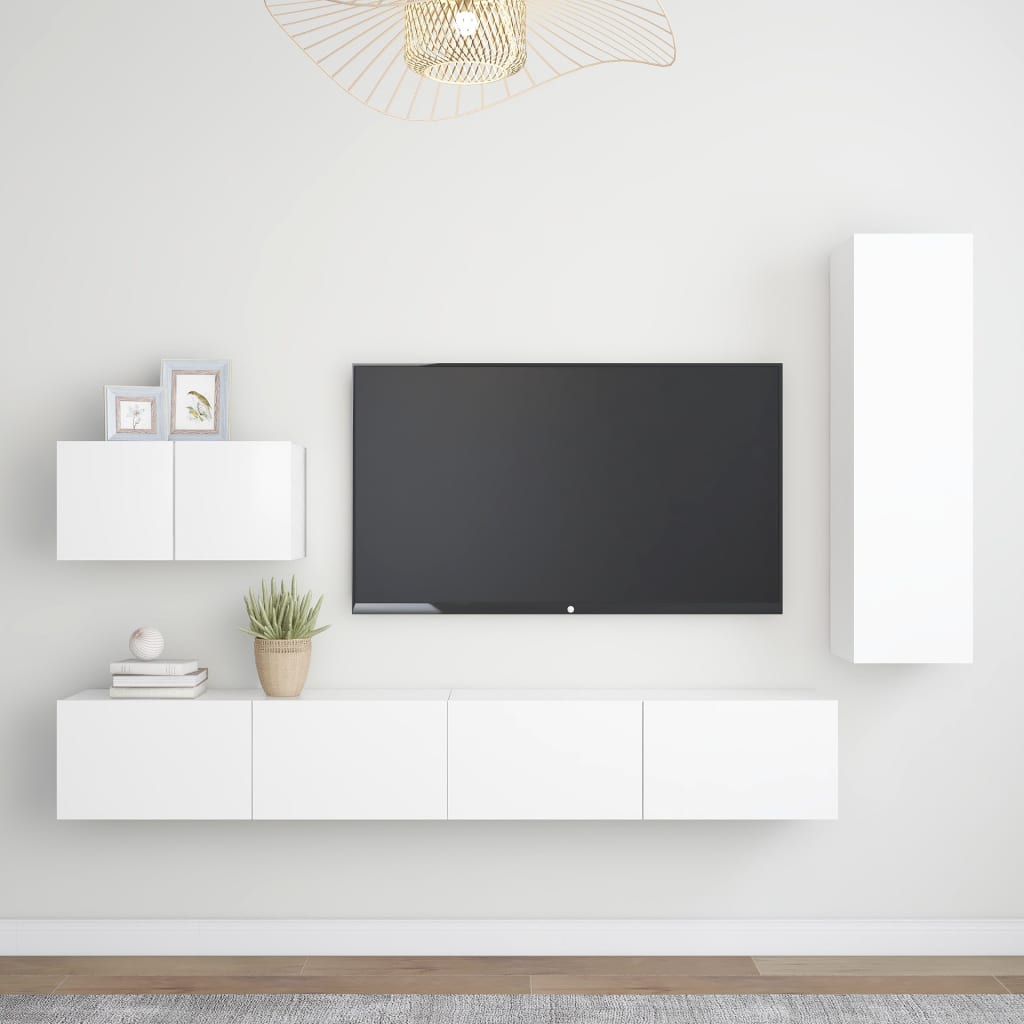 4 részes fehér forgácslap tv-szekrényszett 4 részes fehér forgácslap tv-szekrényszett