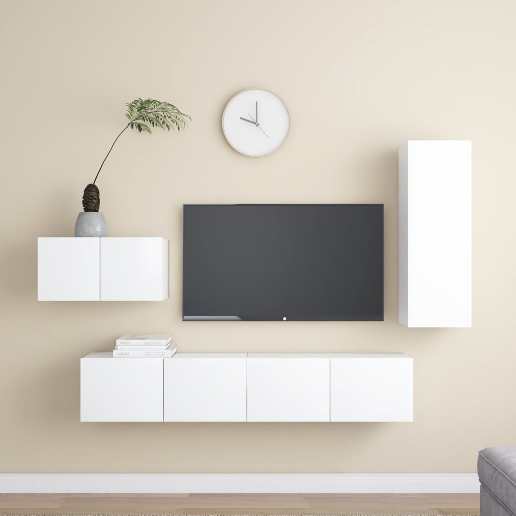 4 részes fehér forgácslap tv-szekrényszett