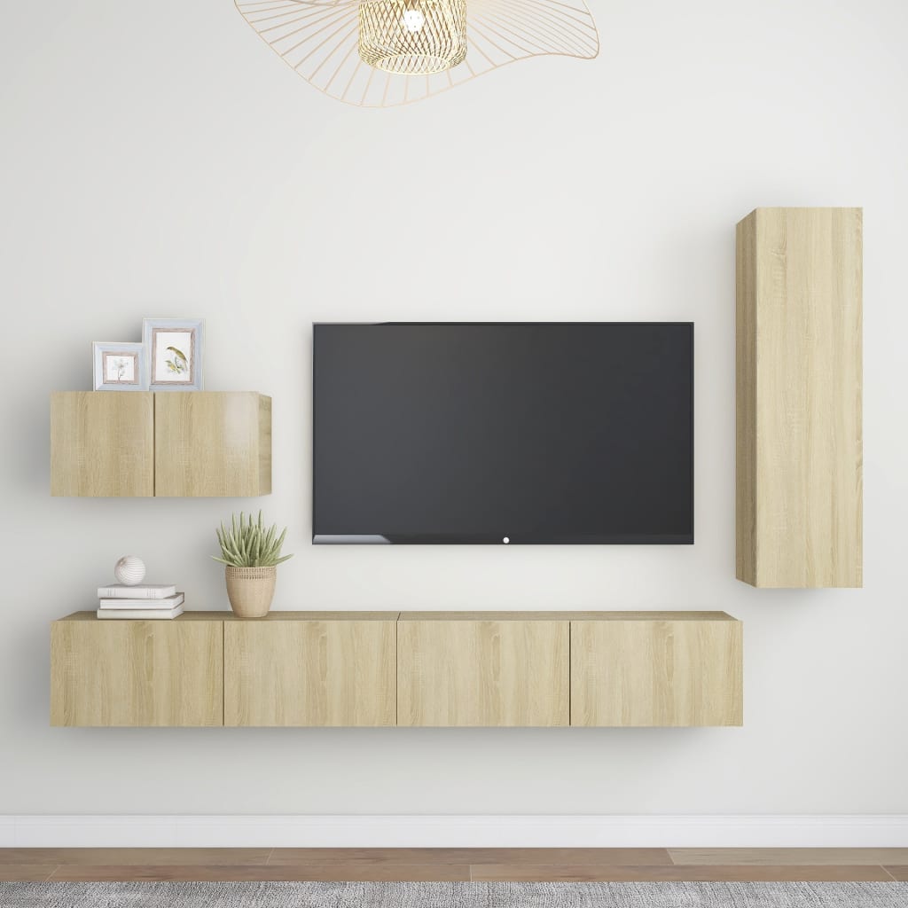4 részes sonoma-tölgyszínű forgácslap tv-szekrényszett 4 részes sonoma-tölgyszínű forgácslap tv-szekrényszett