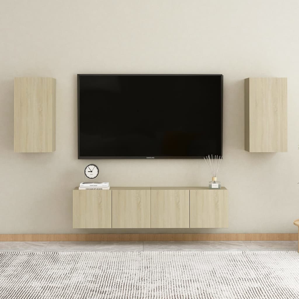 4 részes sonoma-tölgyszínű forgácslap tv-szekrényszett 4 részes sonoma-tölgyszínű forgácslap tv-szekrényszett