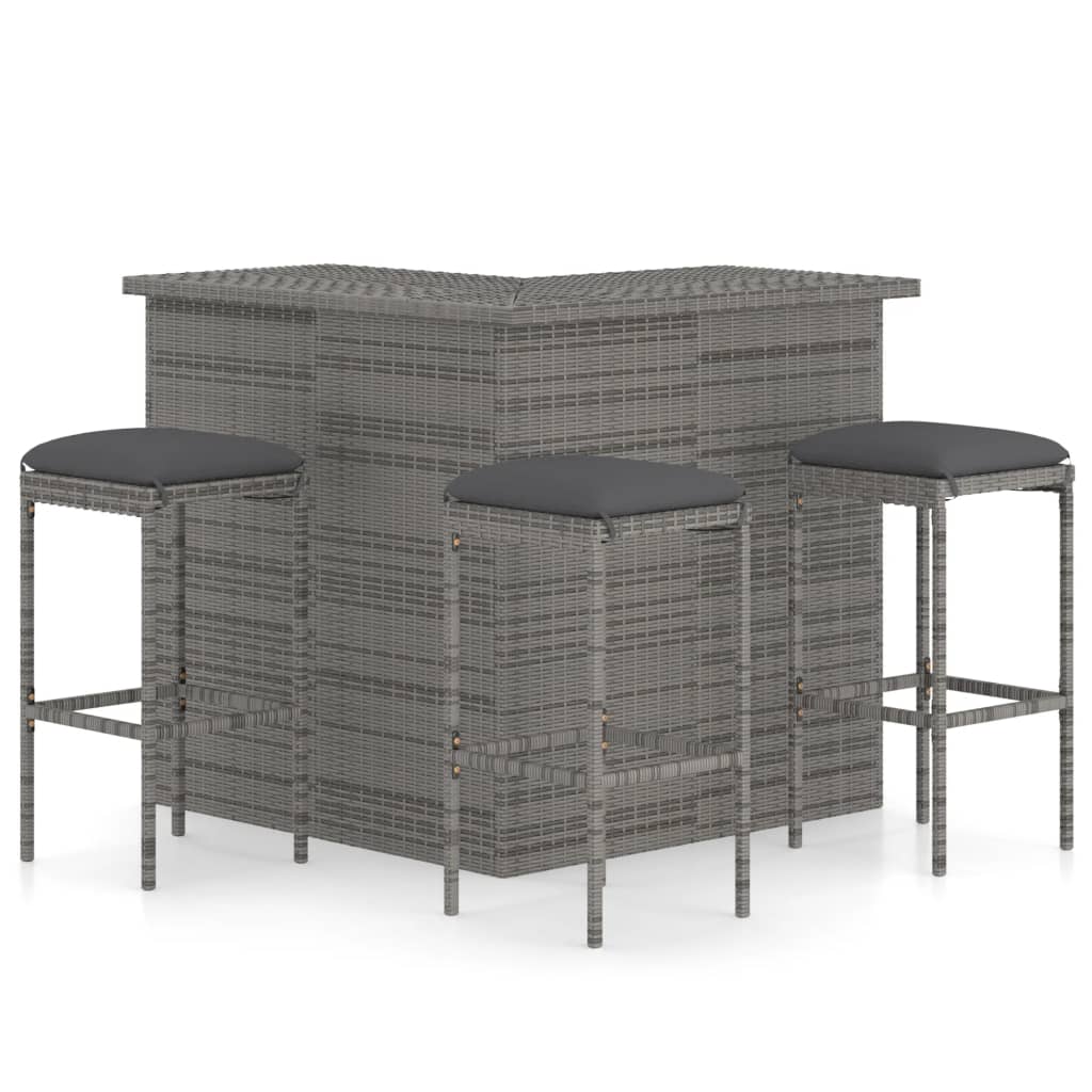 4 részes szürke polyrattan kerti bárszett párnával