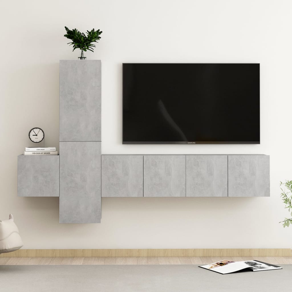 5 részes betonszürke forgácslap tv-szekrényszett 5 részes betonszürke forgácslap tv-szekrényszett