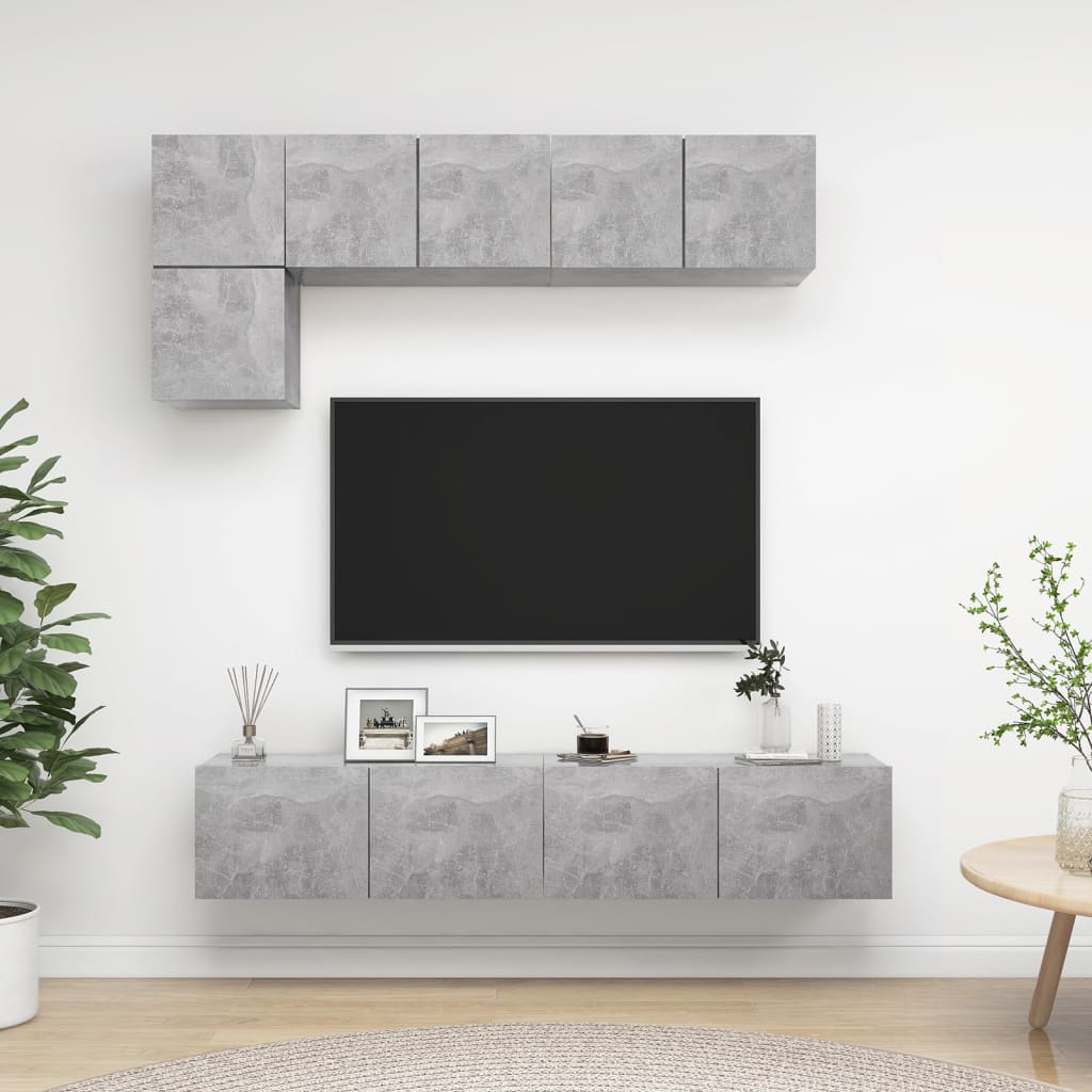 5 részes betonszürke forgácslap tv-szekrényszett