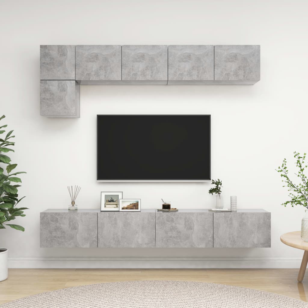 5 részes betonszürke forgácslap tv-szekrényszett 5 részes betonszürke forgácslap tv-szekrényszett