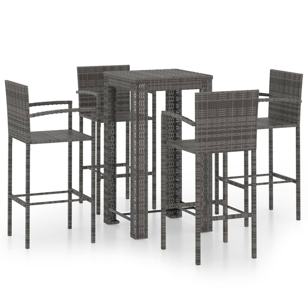 5 részes szürke polyrattan kültéri bárszett kartámasszal