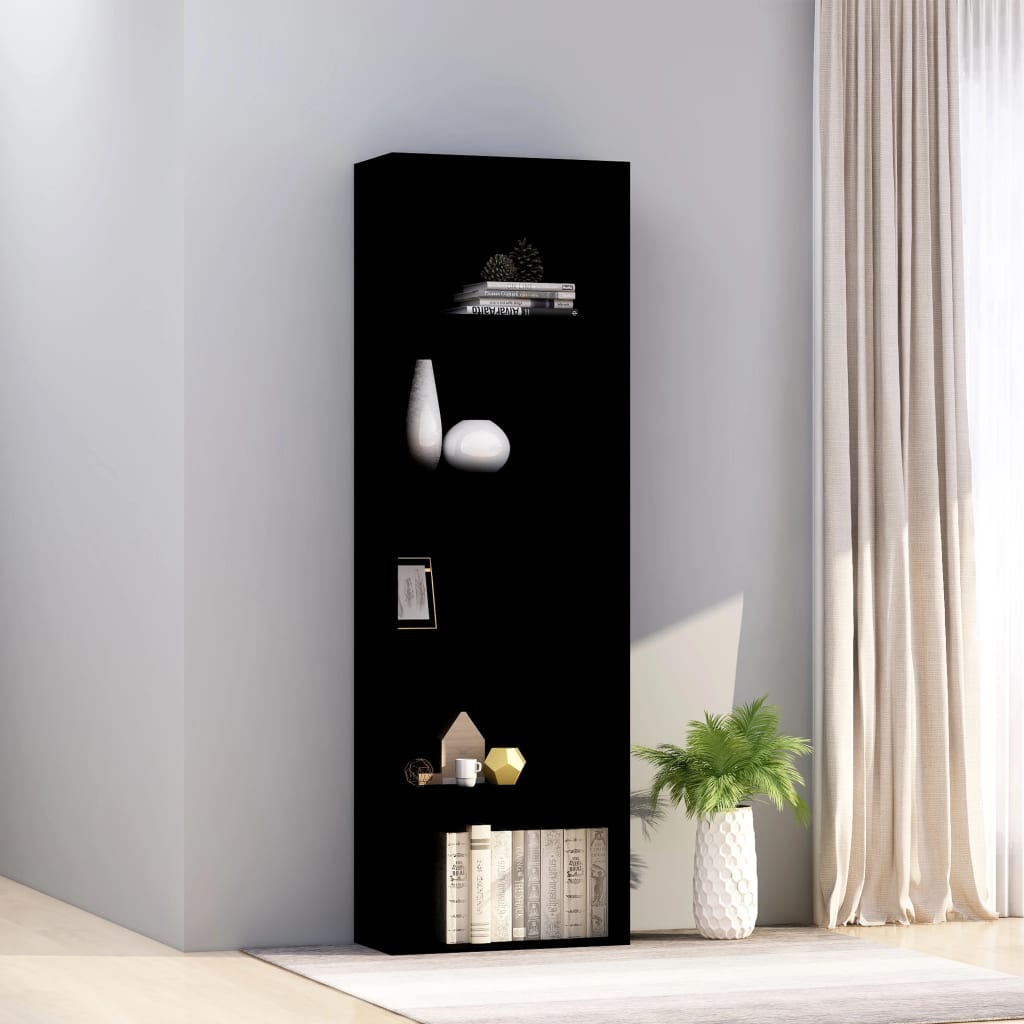 5-szintes fekete forgácslap könyvszekrény 60 x 30 x 189 cm
