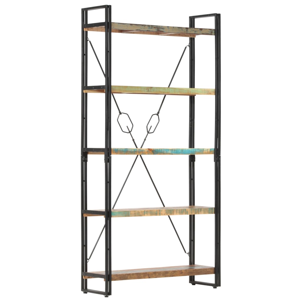5 szintes tömör újrahasznosított fa könyvespolc 90x30x180 cm