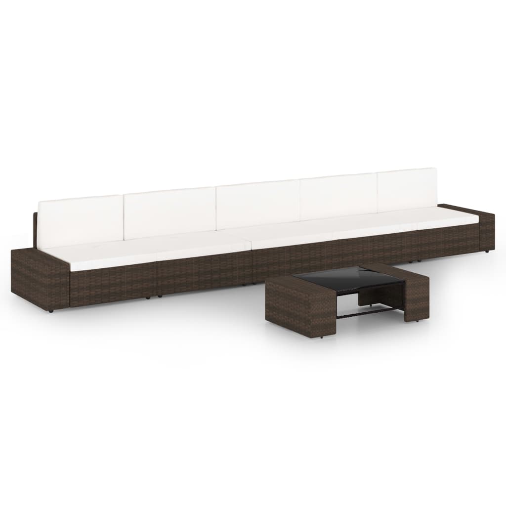 6 részes barna polyrattan kerti ülőgarnitúra párnákkal 6 részes barna polyrattan kerti ülőgarnitúra párnákkal