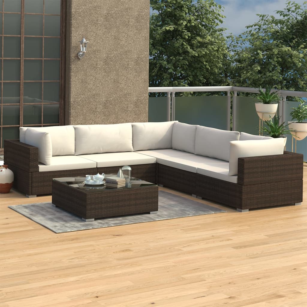 6 részes barna polyrattan kertibútor-garnitúra párnákkal