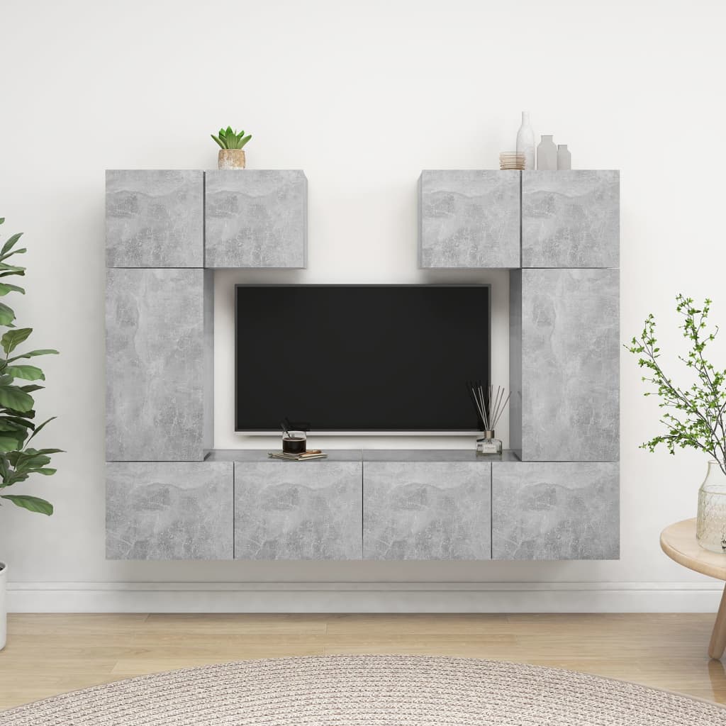 6 részes betonszürke forgácslap tv-szekrényszett 6 részes betonszürke forgácslap tv-szekrényszett