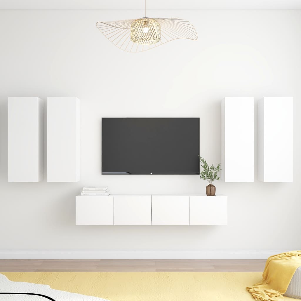 6 részes fehér forgácslap tv-szekrényszett 6 részes fehér forgácslap tv-szekrényszett