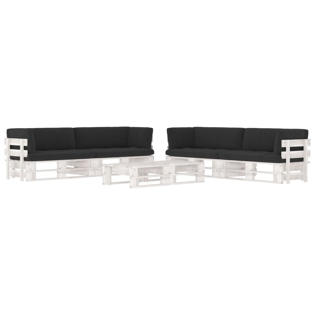 6 részes fehér impregnált fenyőfa raklapgarnitúra párnákkal