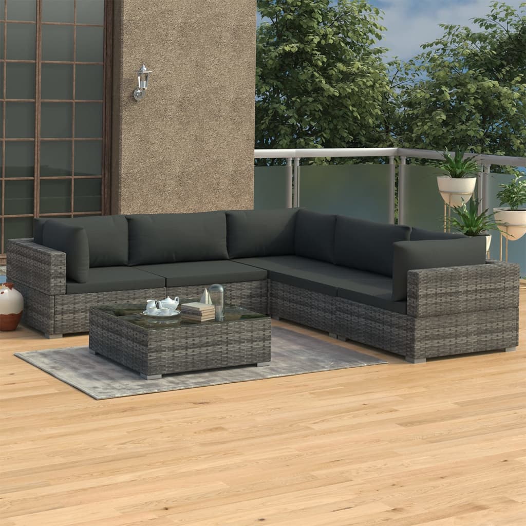 6 részes szürke polyrattan kertibútor-garnitúra párnákkal