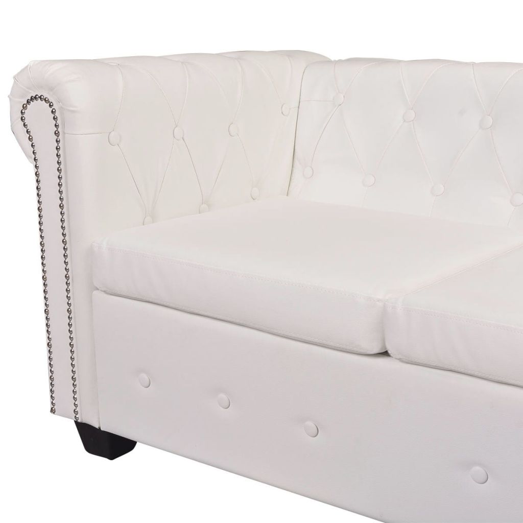6 személyes fehér műbőr chesterfield sarok kanapé