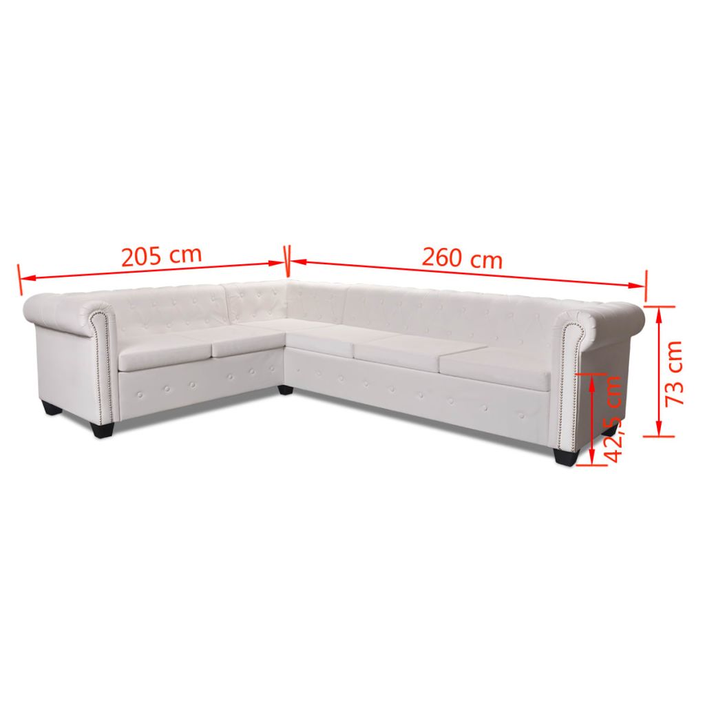 6 személyes fehér műbőr chesterfield sarok kanapé