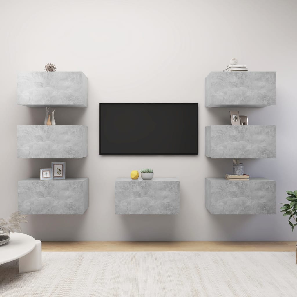 7 db betonszürke forgácslap tv-szekrény 30,5 x 30 x 60 cm