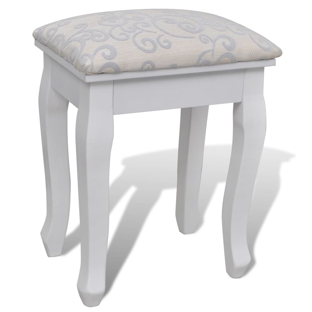 7 fiókos fehér fésülködőasztal tükörrel és zsámollyal