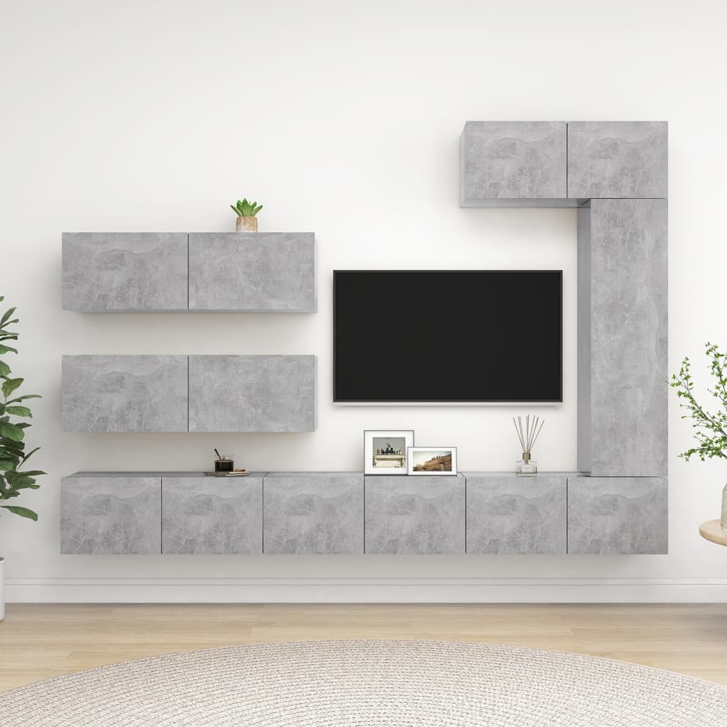 7 részes betonszürke forgácslap tv-szekrényszett 7 részes betonszürke forgácslap tv-szekrényszett