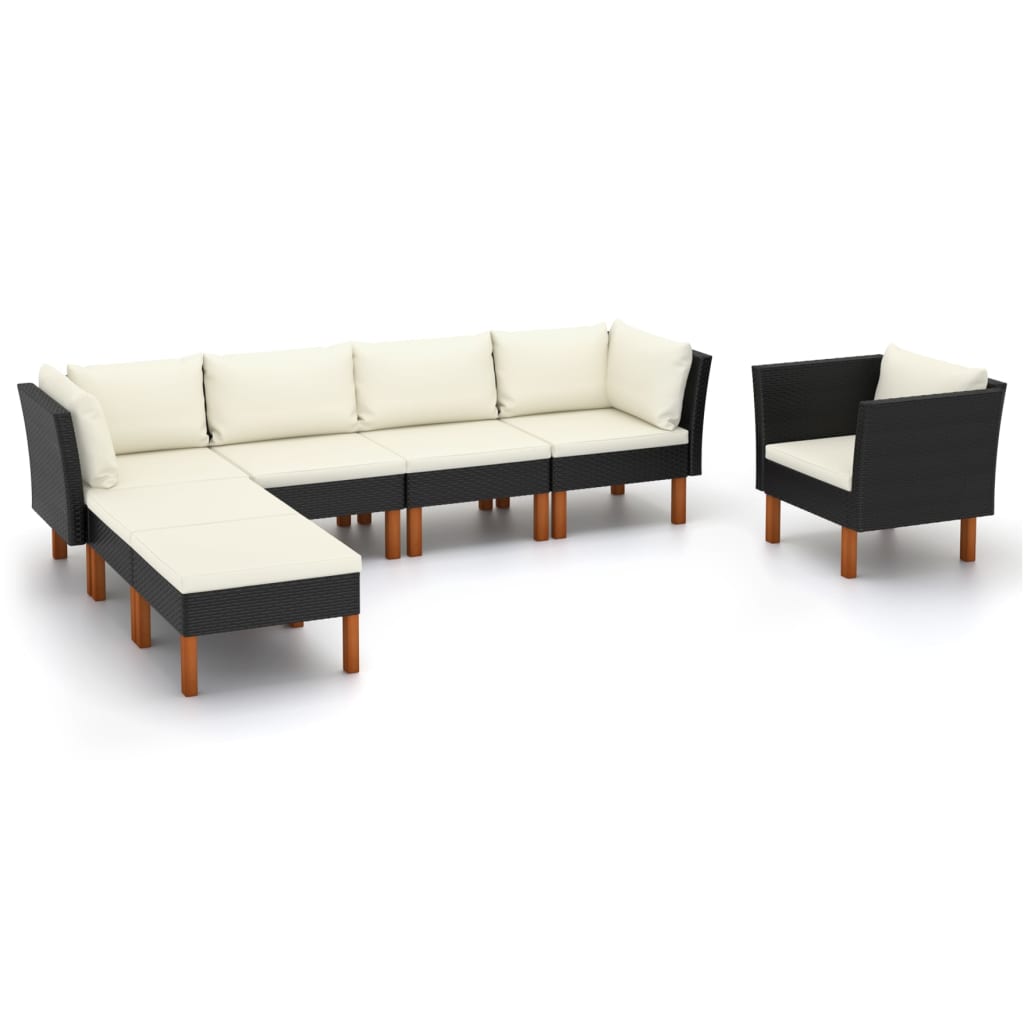 7 részes fekete polyrattan és eukaliptuszfa kerti ülőgarnitúra 7 részes fekete polyrattan és eukaliptuszfa kerti ülőgarnitúra