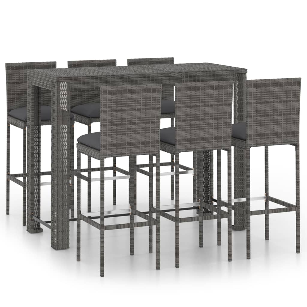 7 részes polyrattan kültéri bárszett antracitszürke párnákkal