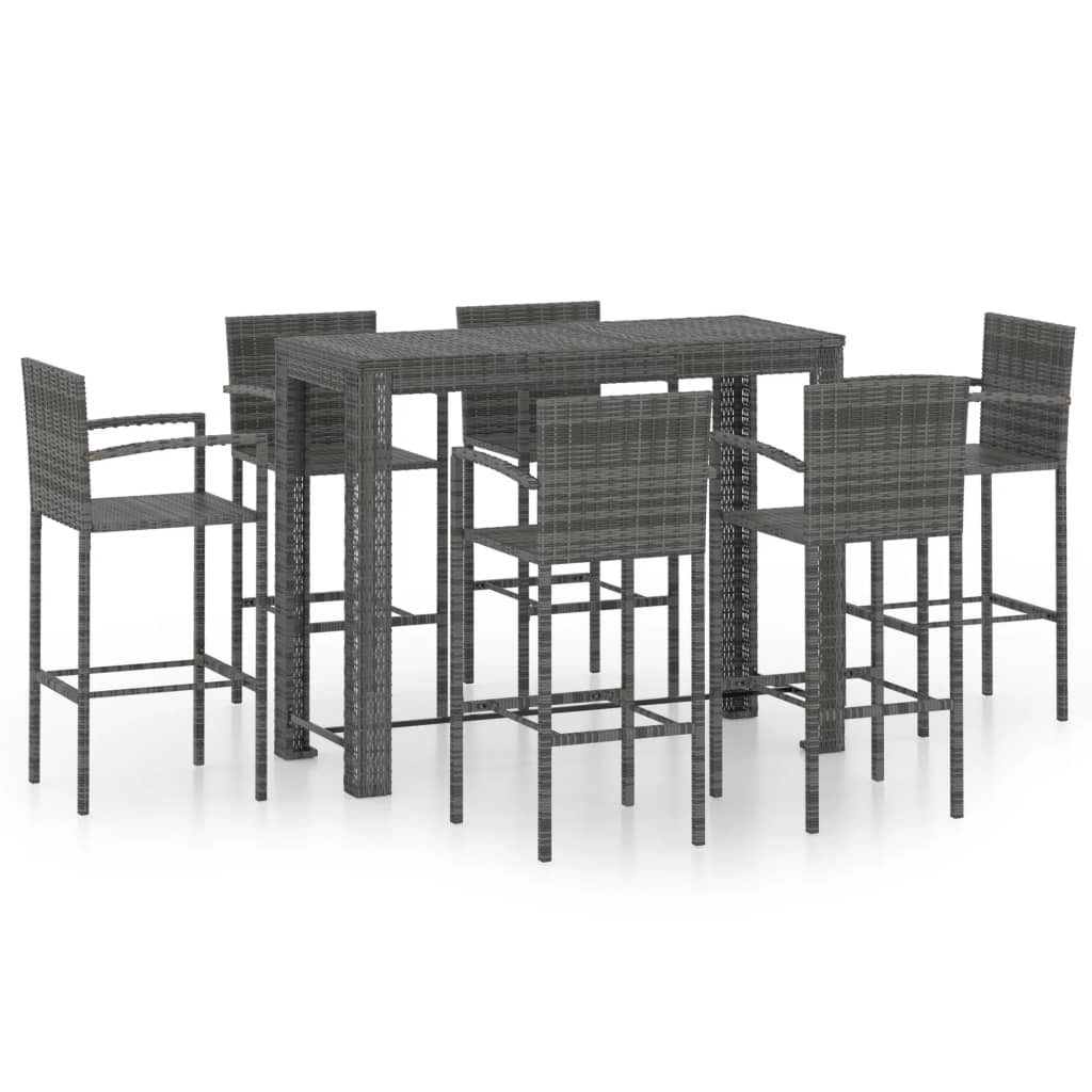 7 részes szürke polyrattan kültéri bárszett kartámasszal