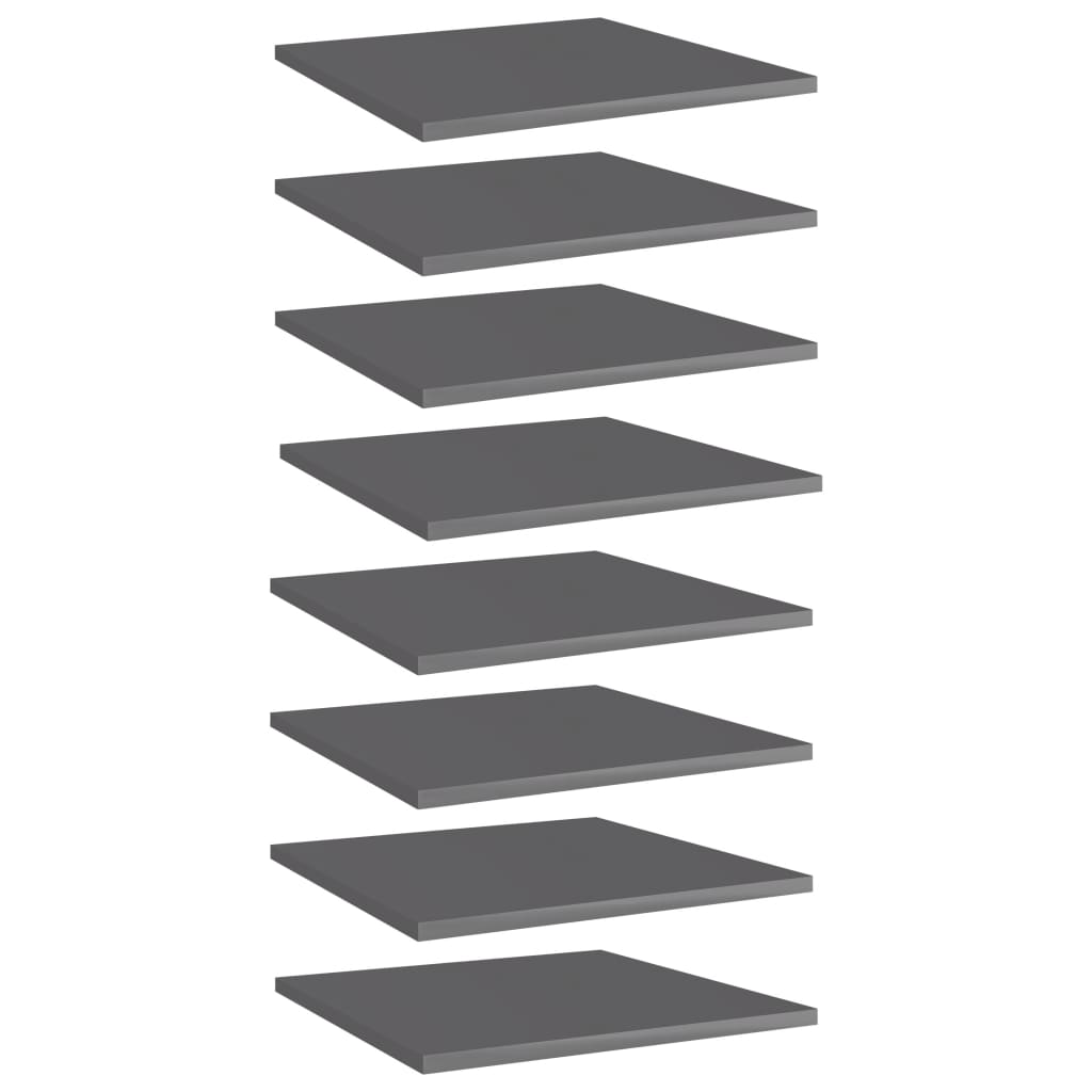 8 db magasfényű szürke forgácslap könyvespolc 40 x 40 x 1,5 cm