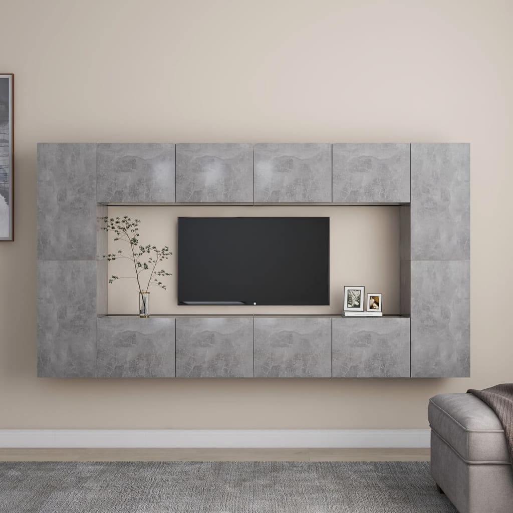 8 részes betonszürke forgácslap tv-szekrényszett 8 részes betonszürke forgácslap tv-szekrényszett