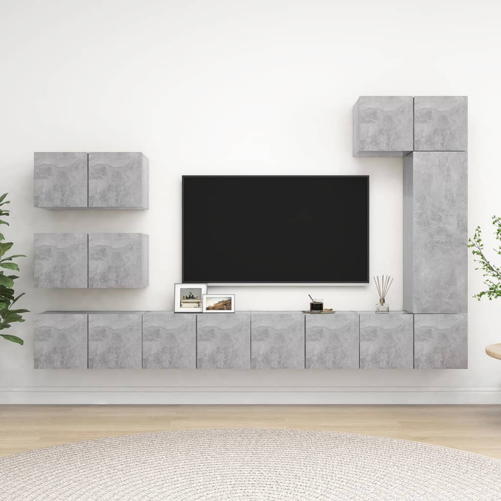 8 részes betonszürke forgácslap tv-szekrényszett 8 részes betonszürke forgácslap tv-szekrényszett