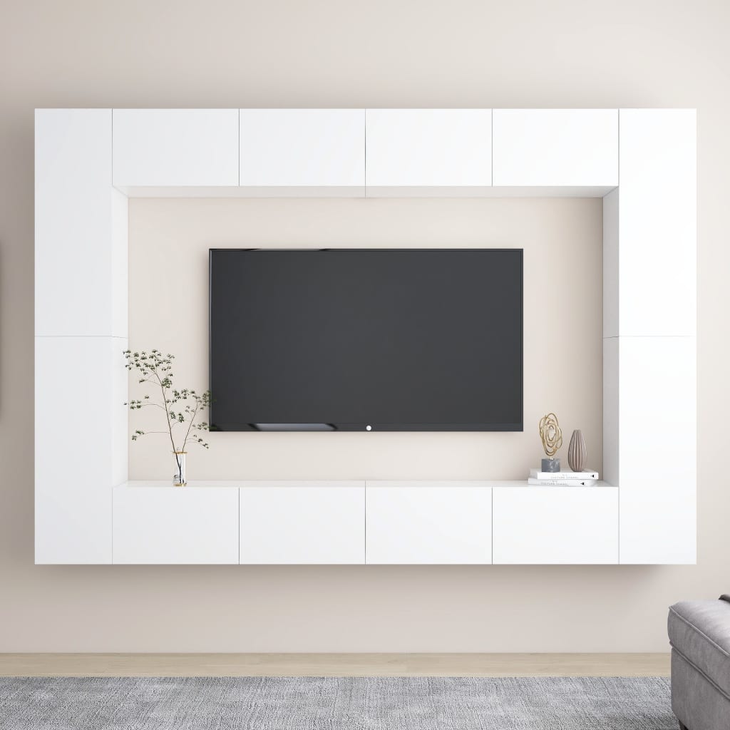 8 részes fehér forgácslap tv-szekrényszett 8 részes fehér forgácslap tv-szekrényszett