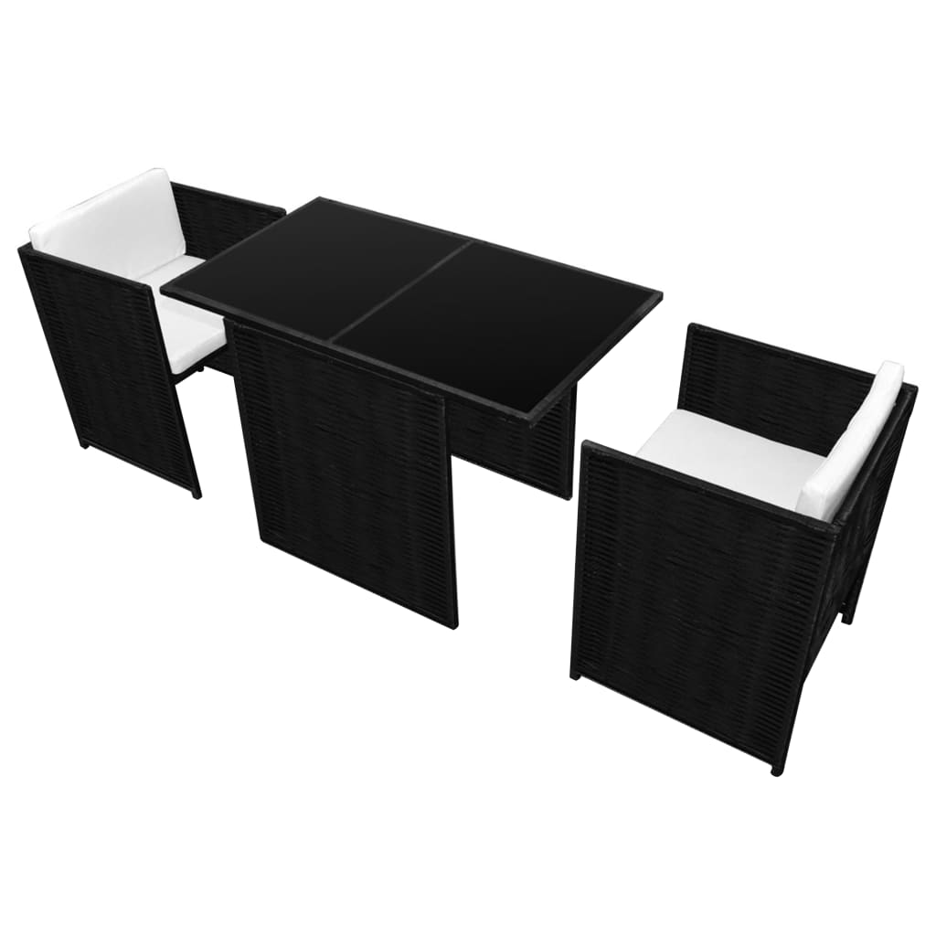 3 darabos fekete polyrattan bisztrószett párnákkal