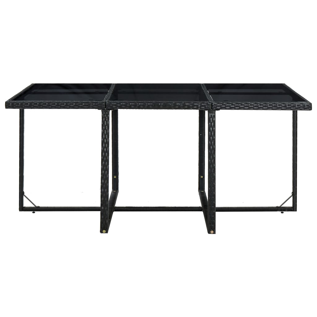 11-részes fekete polyrattan kültéri étkezőszett párnákkal