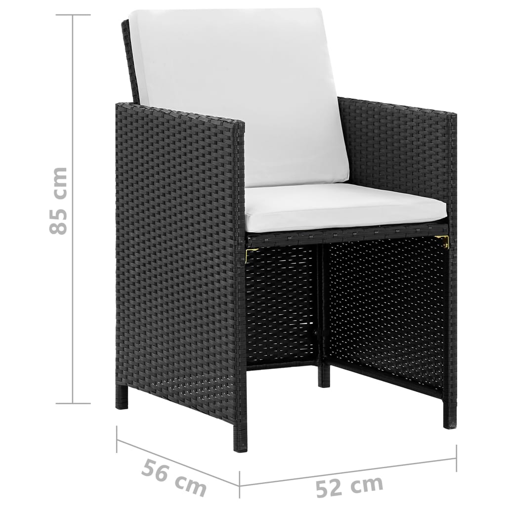 11-részes fekete polyrattan kültéri étkezőszett párnákkal