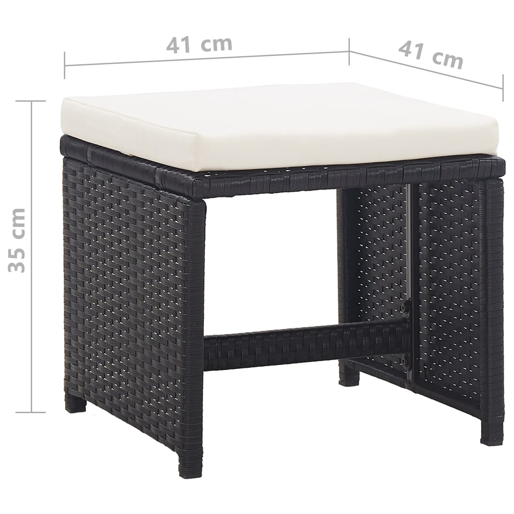 11-részes fekete polyrattan kültéri étkezőszett párnákkal