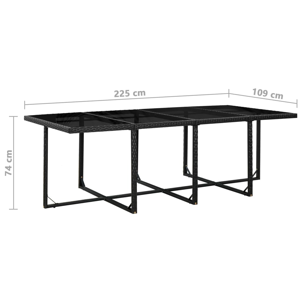 13-részes fekete polyrattan kültéri étkezőszett párnákkal