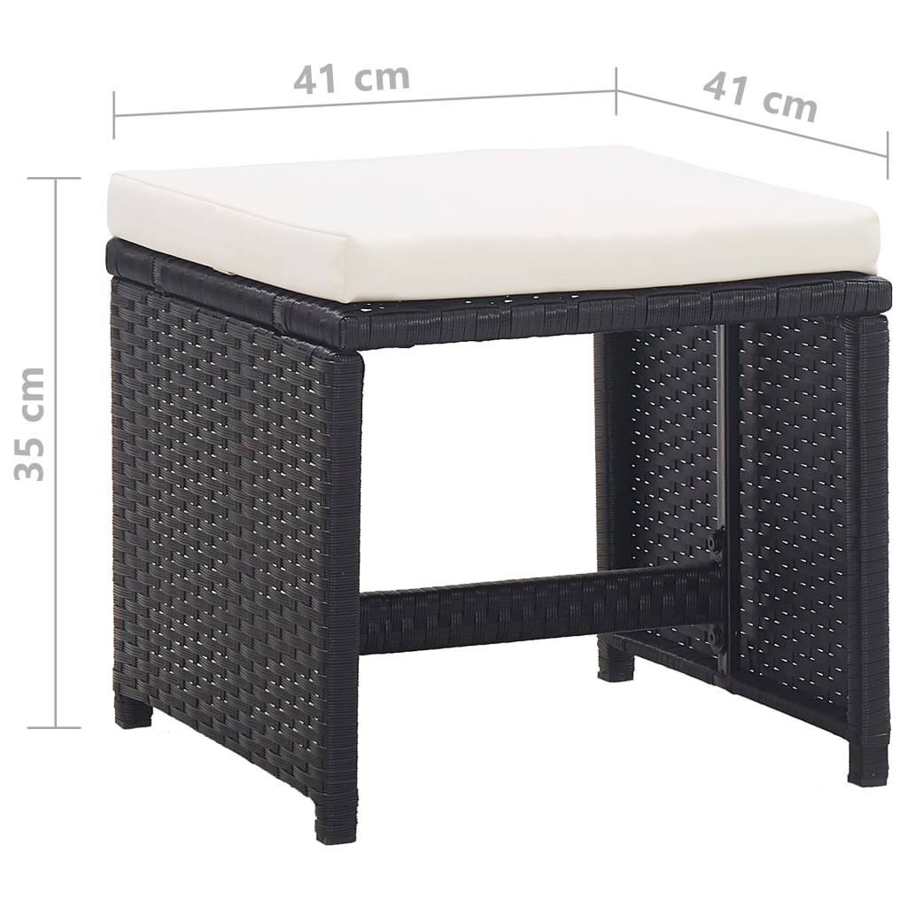 13-részes fekete polyrattan kültéri étkezőszett párnákkal