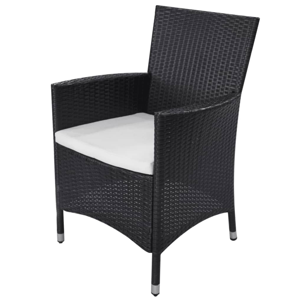 11-részes fekete polyrattan kültéri étkezőszett párnákkal
