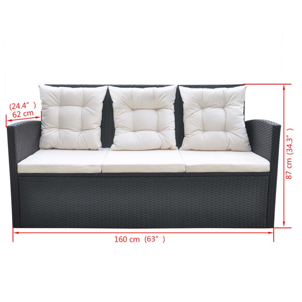 6-részes fekete polyrattan kültéri étkezőszett párnákkal 6-részes fekete polyrattan kültéri étkezőszett párnákkal