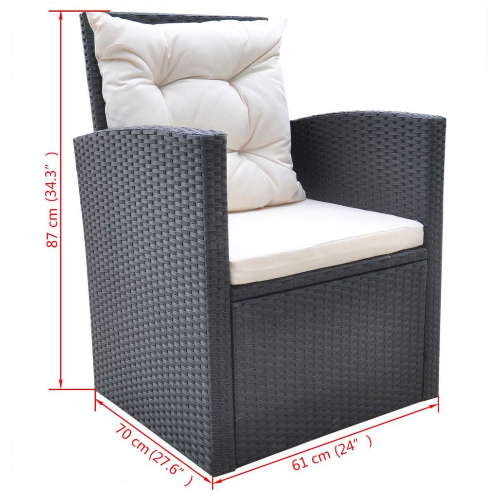 6-részes fekete polyrattan kültéri étkezőszett párnákkal 6-részes fekete polyrattan kültéri étkezőszett párnákkal