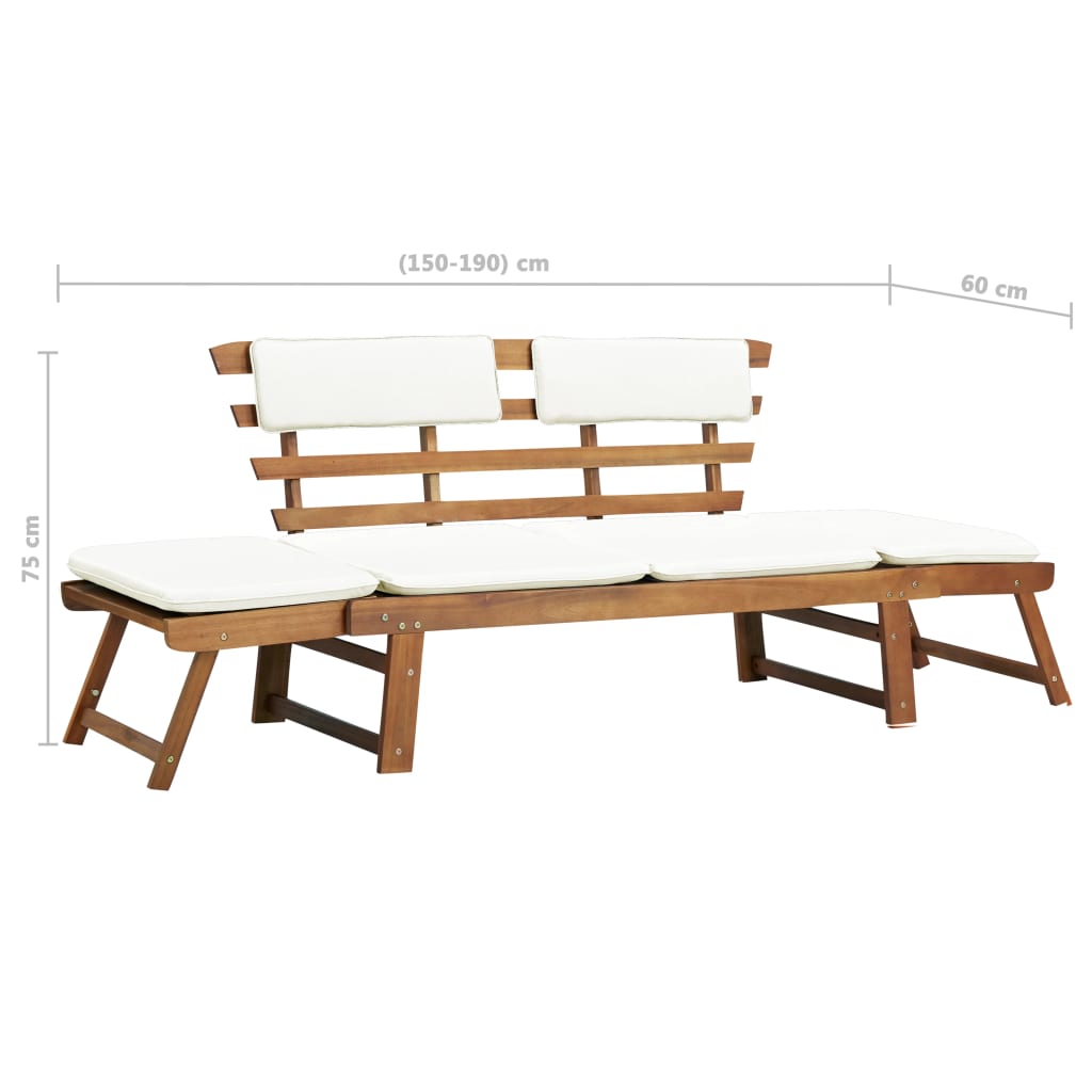 2 az 1-ben tömör akácfa kerti pad párnákkal 190 cm