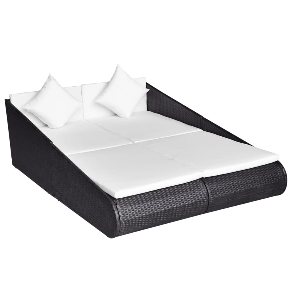 Fekete polyrattan kerti ágy 201 x 139 cm
