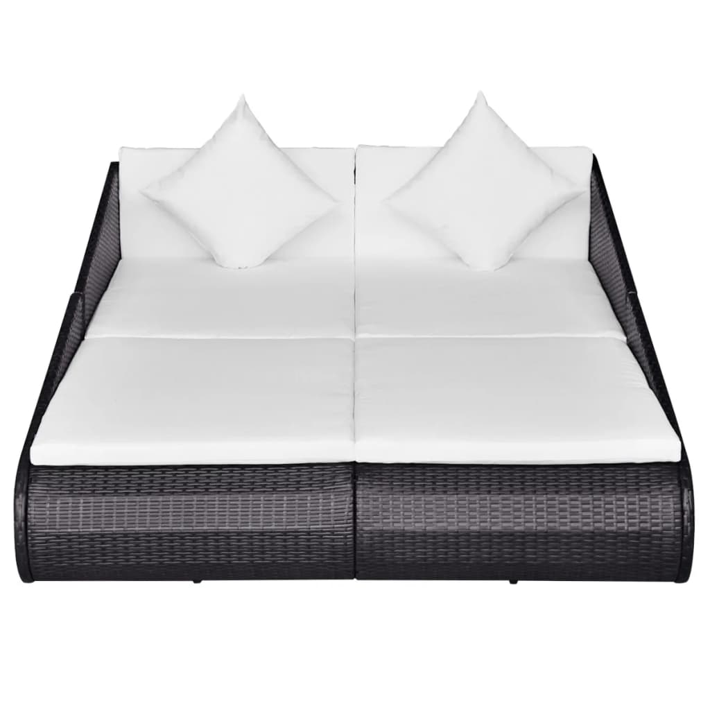 Fekete polyrattan kerti ágy 201 x 139 cm