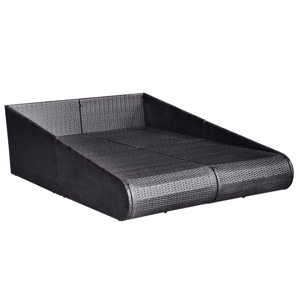 Fekete polyrattan kerti ágy 201 x 139 cm