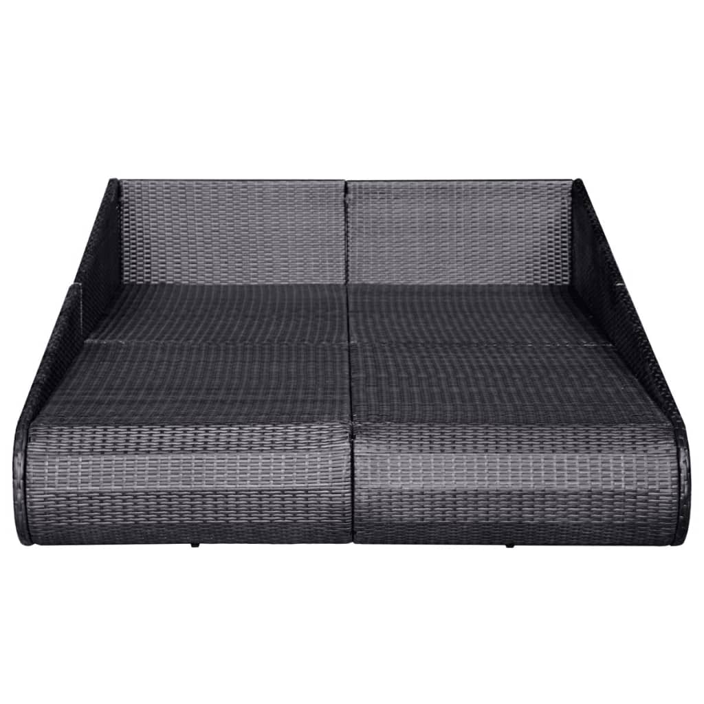 Fekete polyrattan kerti ágy 201 x 139 cm