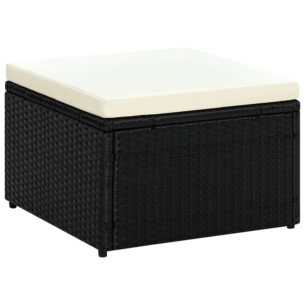 Fekete polyrattan ottomán zsámoly 53x53x30