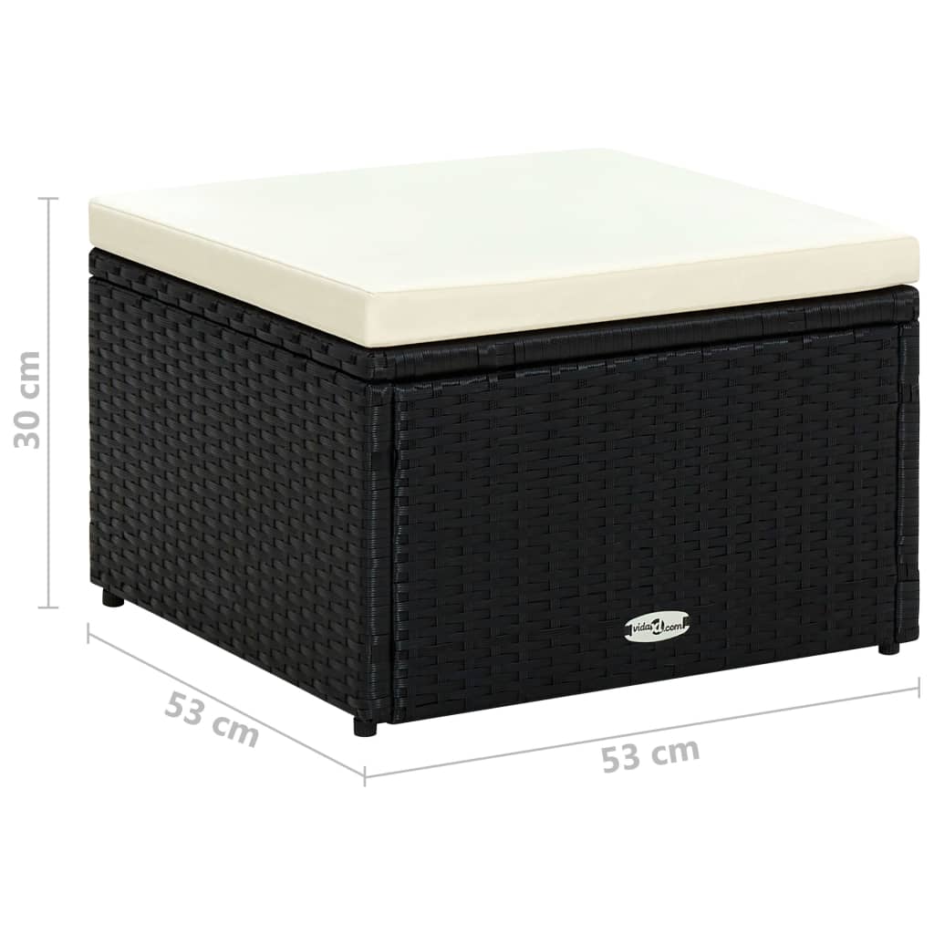 Fekete polyrattan ottomán zsámoly 53x53x30