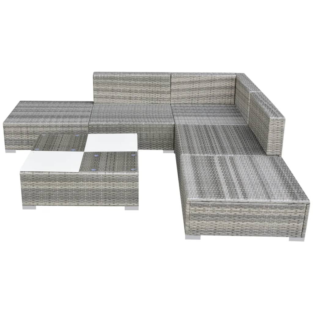 6-részes szürke polyrattan kerti bútorszett párnákkal