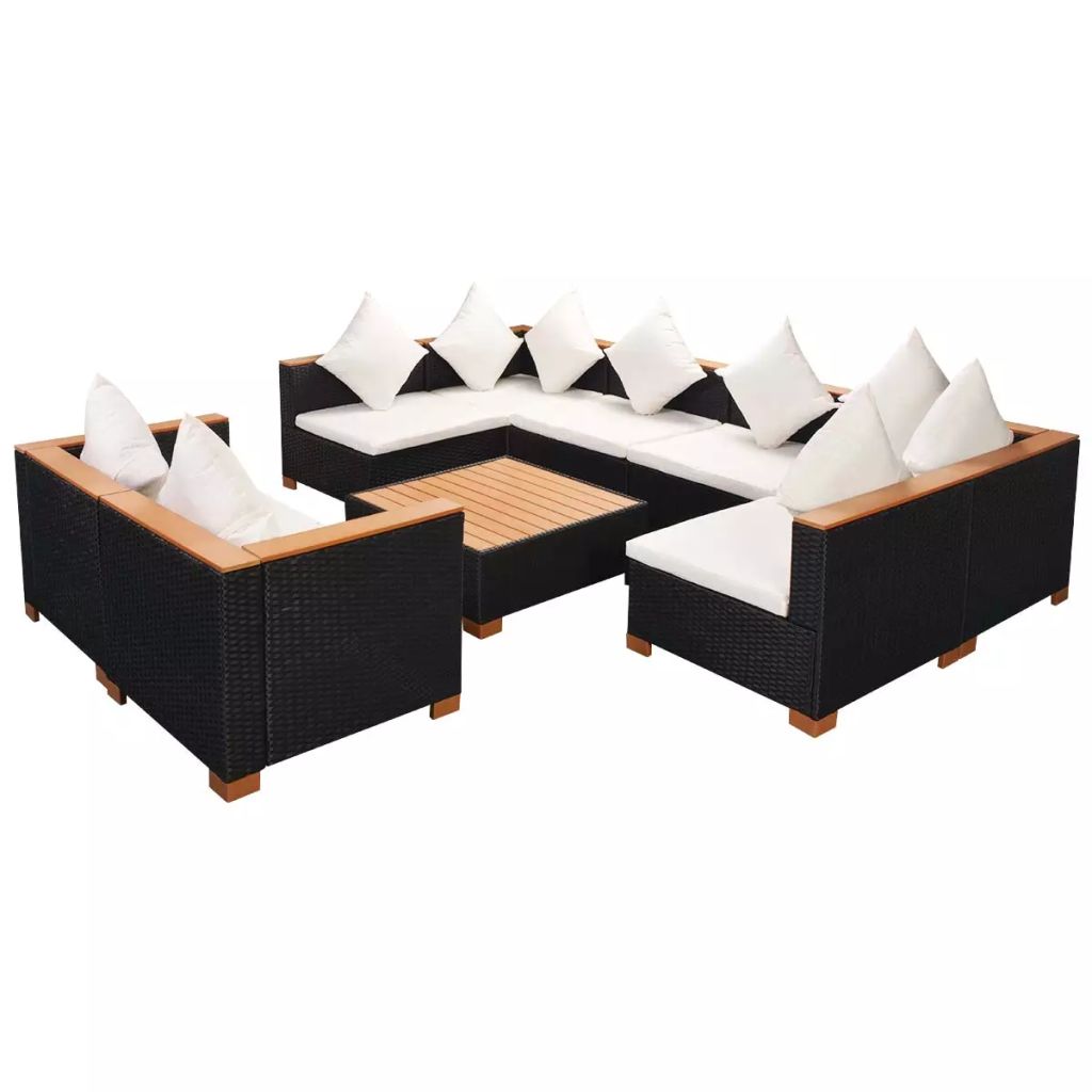9-részes fekete polyrattan kerti bútorszett párnákkal 9-részes fekete polyrattan kerti bútorszett párnákkal