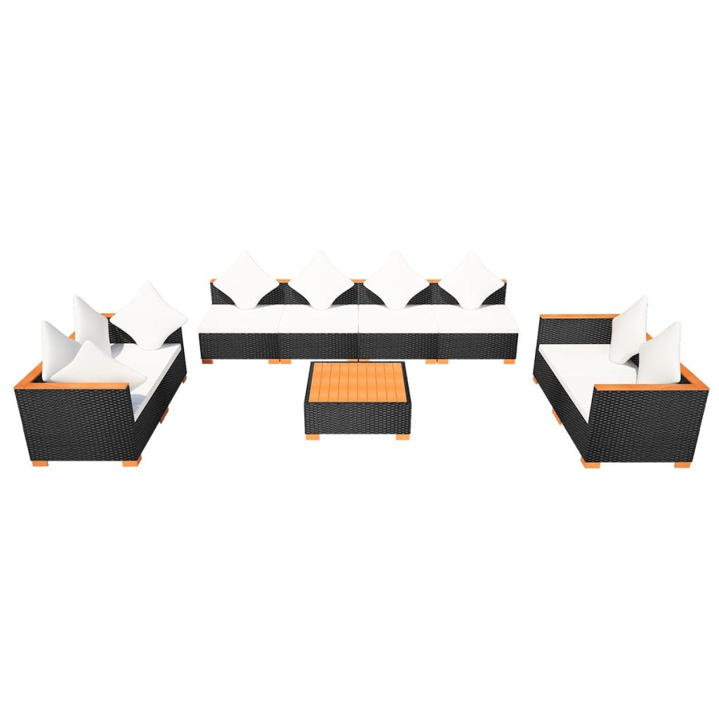 9-részes fekete polyrattan kerti bútorszett párnákkal 9-részes fekete polyrattan kerti bútorszett párnákkal