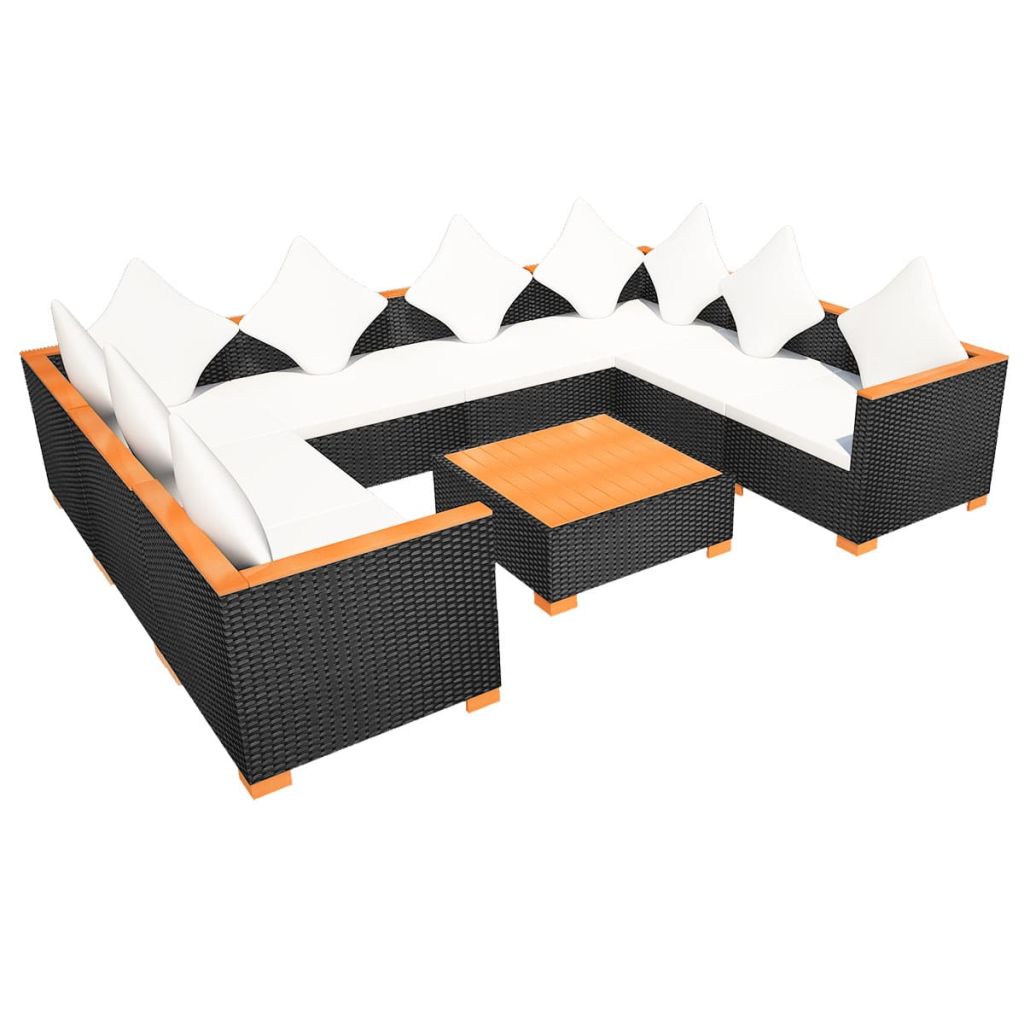 9-részes fekete polyrattan kerti bútorszett párnákkal 9-részes fekete polyrattan kerti bútorszett párnákkal