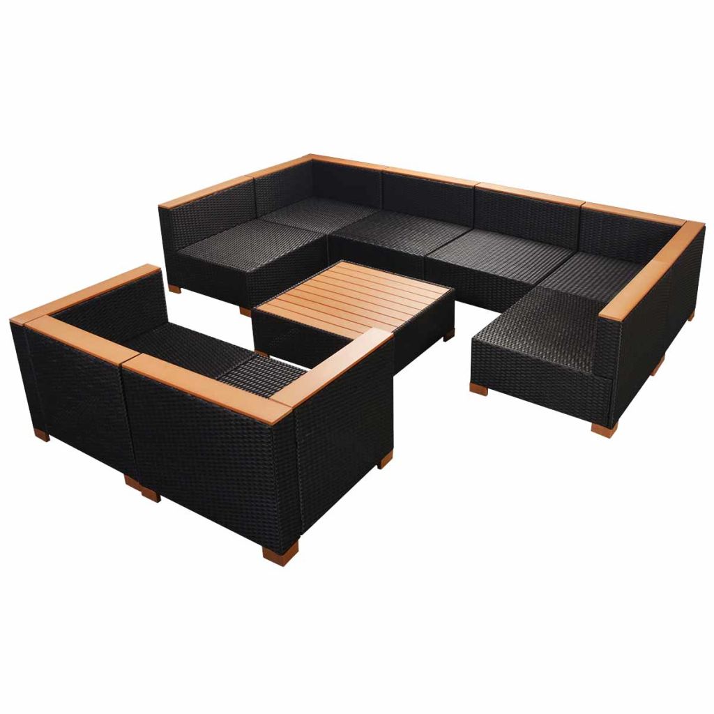 9-részes fekete polyrattan kerti bútorszett párnákkal 9-részes fekete polyrattan kerti bútorszett párnákkal